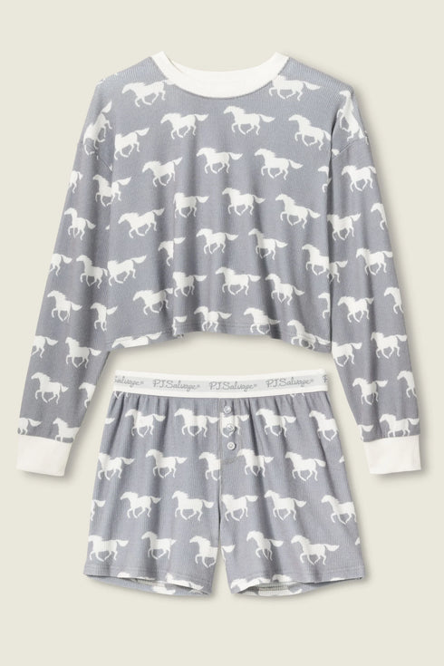 Pj Salvage Boyfriend Boxer Horse Print Shorts Set